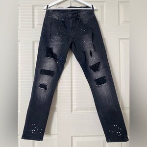 Rue21 men’s Black Distressed Paint-Splatter Jeans